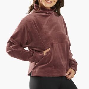 PrAna Phoenix Velour Top Funnel Neck in Raisin Soft Cozy Athleisure Yoga Sz S